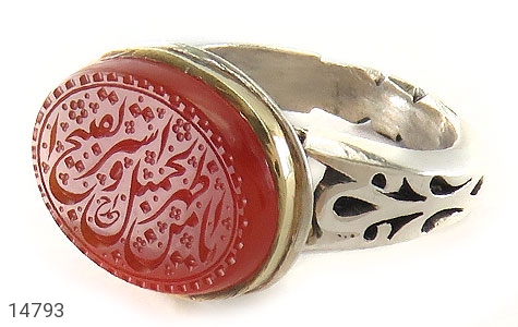 انگشتر نقره عقیق یمنی قرمز سرخ شاهانه مردانه دست ساز [یا منْ اظْهر الْجمیل و ستر الْقبیح] - 14793